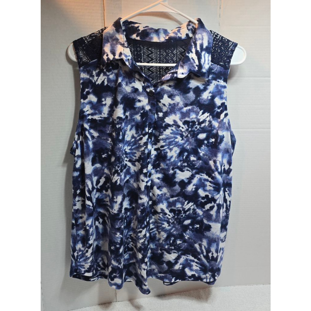 Women's No Boundaries Tank Top XL Blue White Tie-Dye